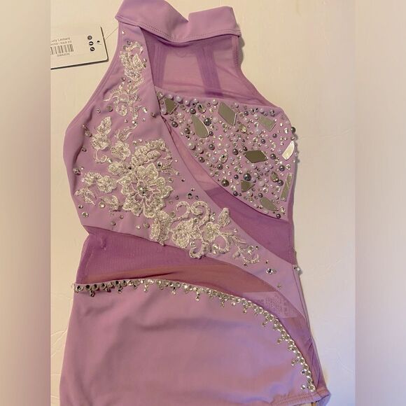 Custom solo custom dance costume leotard orchid lavender rhinestone AXS adul NEW - Picture 5 of 12